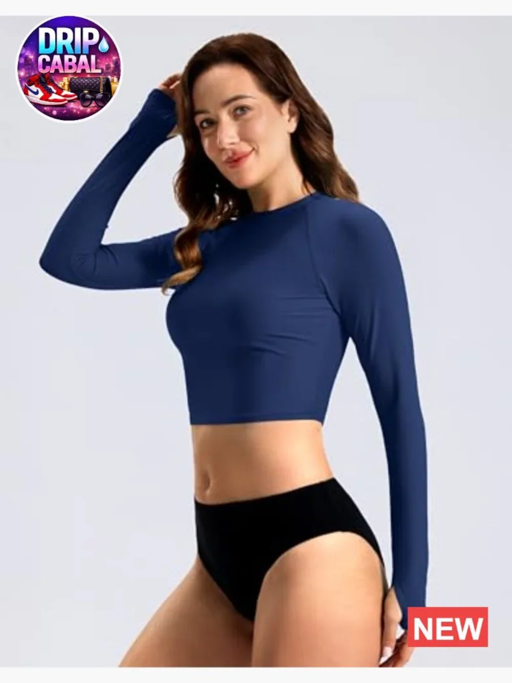 Long Sleeve Crop UPF 50+ Sun Protection Swim Shirt Quick Dry Bathing Suit Top